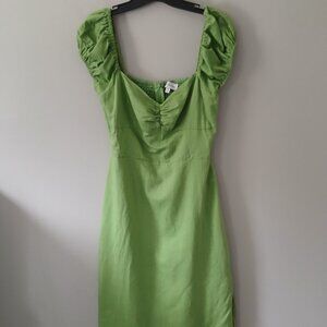 Lost + Wander Women's Size M Elia Midi Dress Green‎ Linen Cotton Side Slit Zip